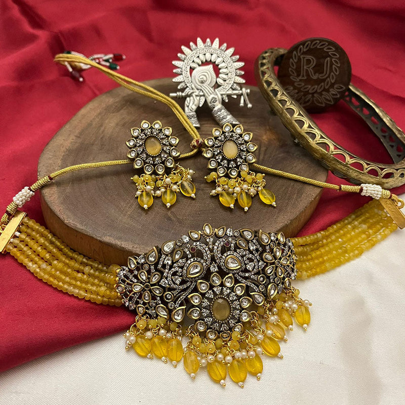 FS Collection 2 Tone Polki Kundan Stone And Pearls Choker Necklace Set