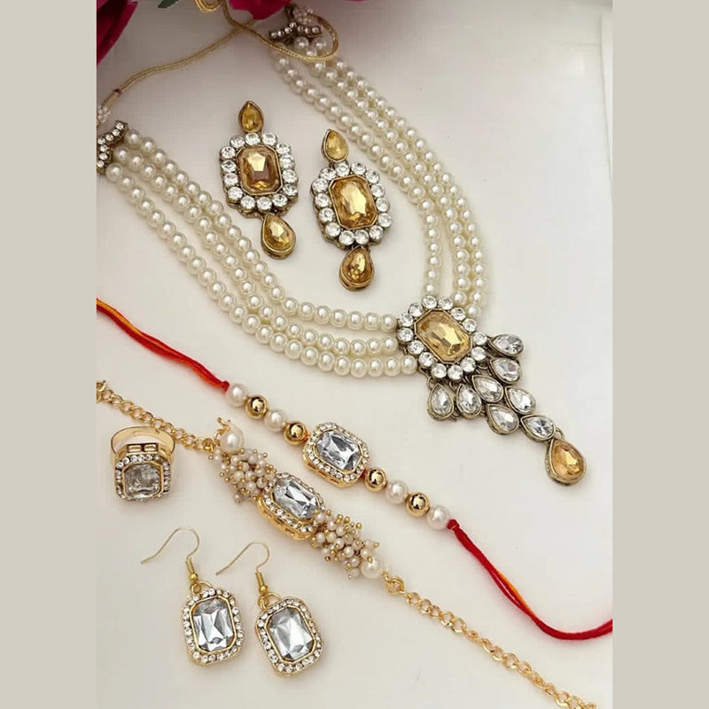 FS Collection Gold Plated Austrian Stone Necklace Combo Set