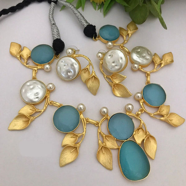 FS Collection Gold Plated Mother Of Pearl Necklace Set