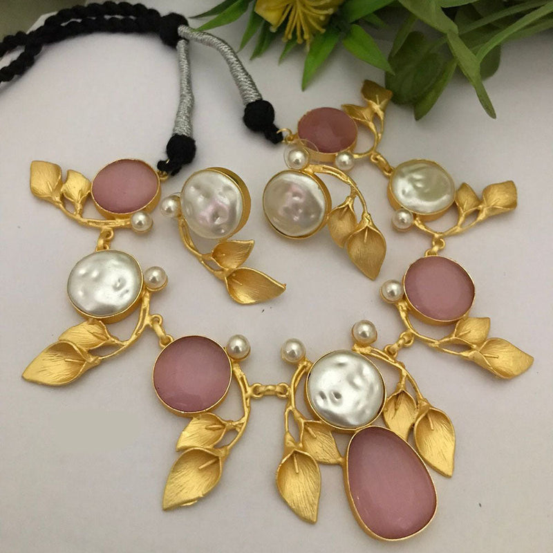 FS Collection Gold Plated Mother Of Pearl Necklace Set