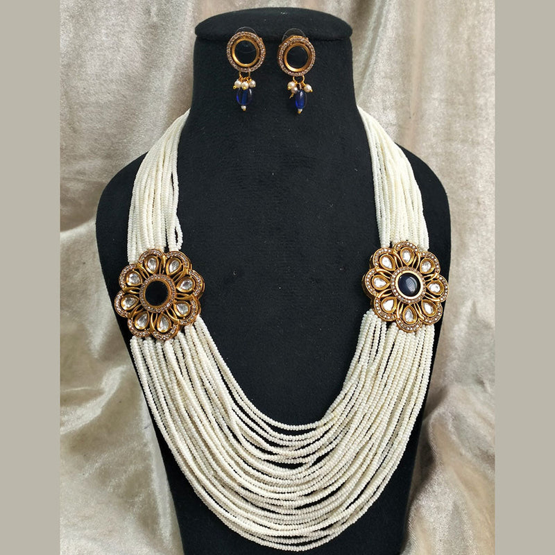 FS Collection Gold Plated Pearl And Kundan Stone Necklace Set