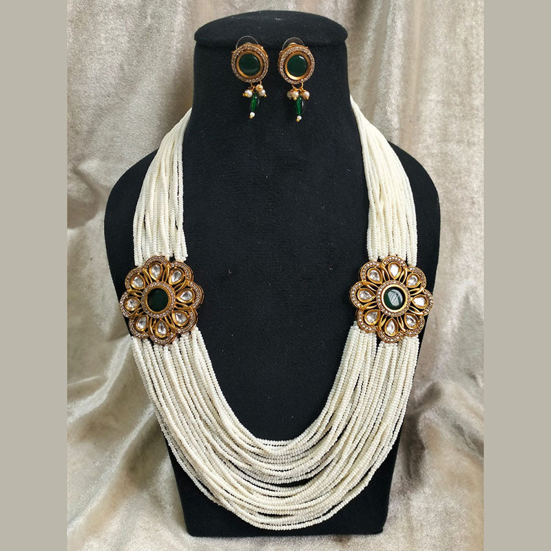 FS Collection Gold Plated Pearl And Kundan Stone Necklace Set