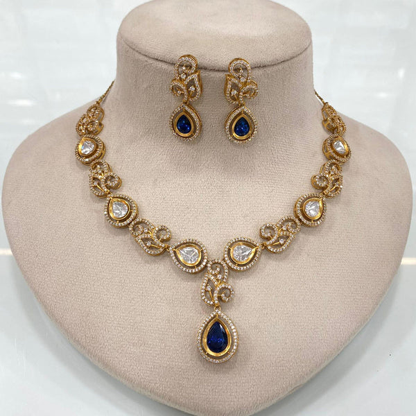 FS Collection Gold Plated Polki Kundan Stone Necklace Set