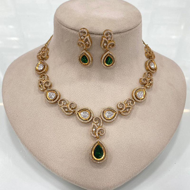 FS Collection Gold Plated Polki Kundan Stone Necklace Set