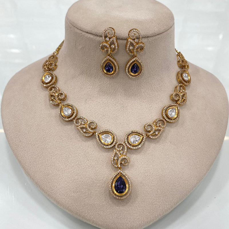 FS Collection Gold Plated Polki Kundan Stone Necklace Set