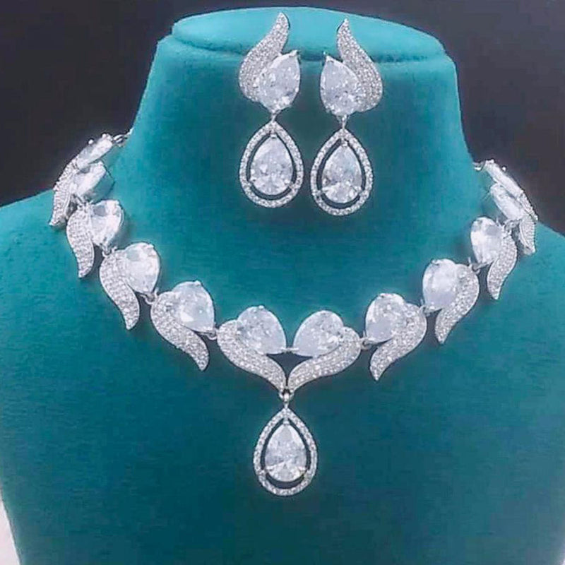 Fs Collection Silver Plated AD Necklace Set