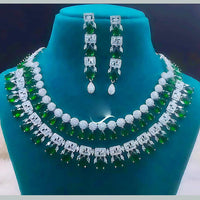 Fs Collection Silver Plated AD Necklace Set