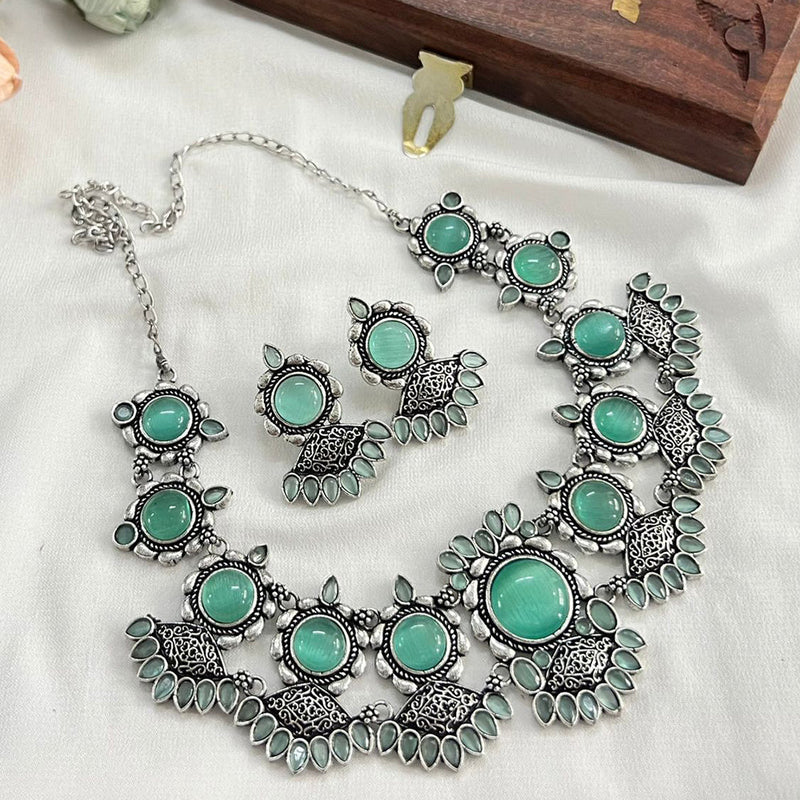 FS Collection Oxidised Plated Pota Stone Necklace Set