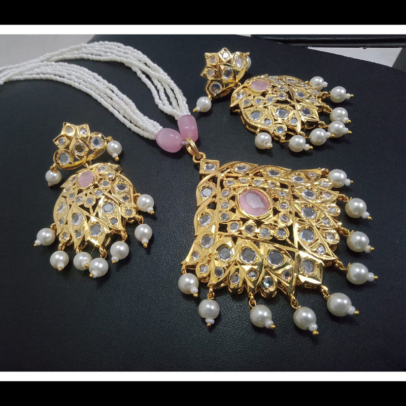 FS Collection Gold Plated Pota Stone Long Necklace Set