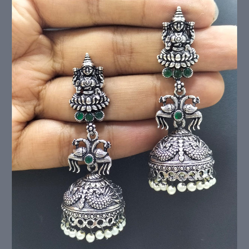 FS Collection Oxidised Plated Pota Stone Temple Dangler Earrings