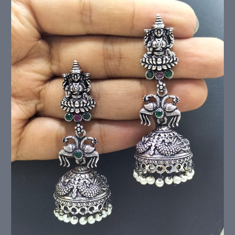 FS Collection Oxidised Plated Pota Stone Temple Dangler Earrings