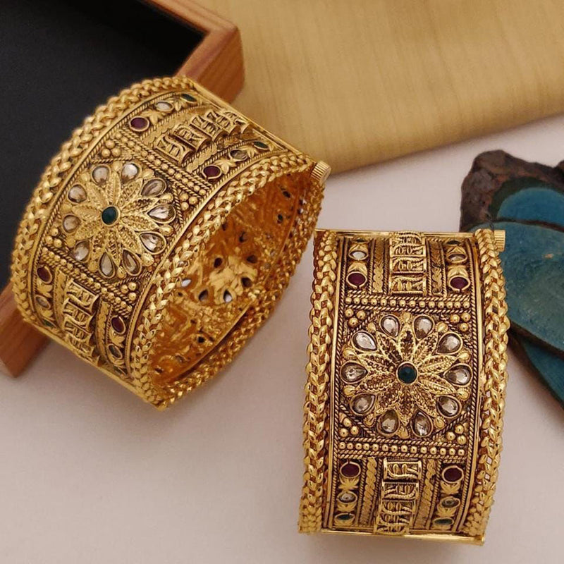 FS Collection Gold Plated Pota Stone Openable Bangle Set