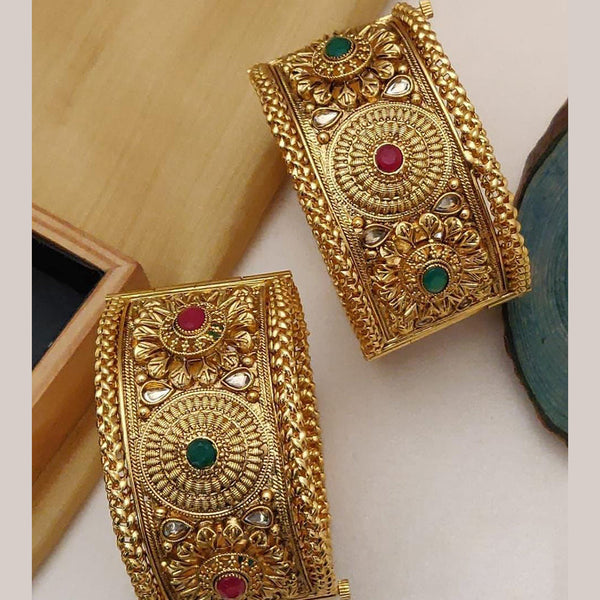 FS Collection Gold Plated Pota Stone Openable Bangle Set