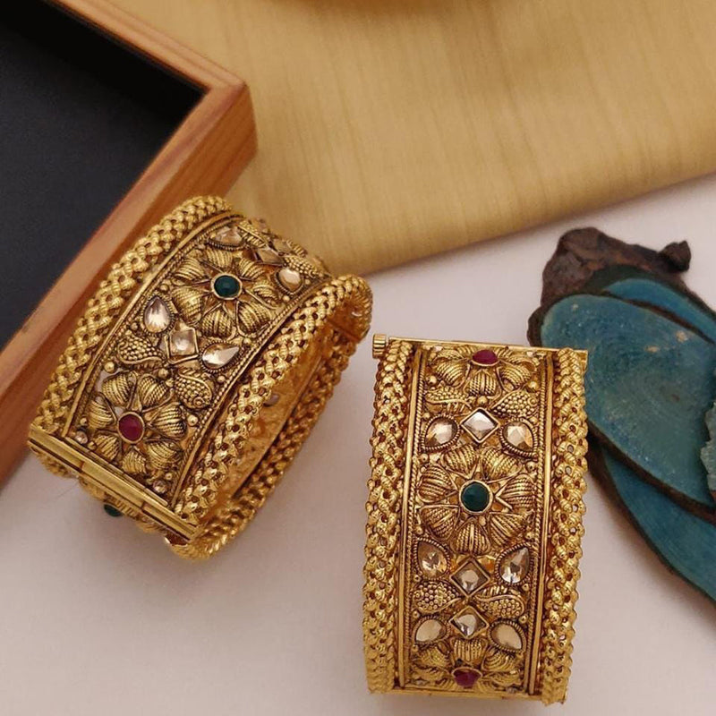 FS Collection Gold Plated Pota Stone Openable Bangle Set