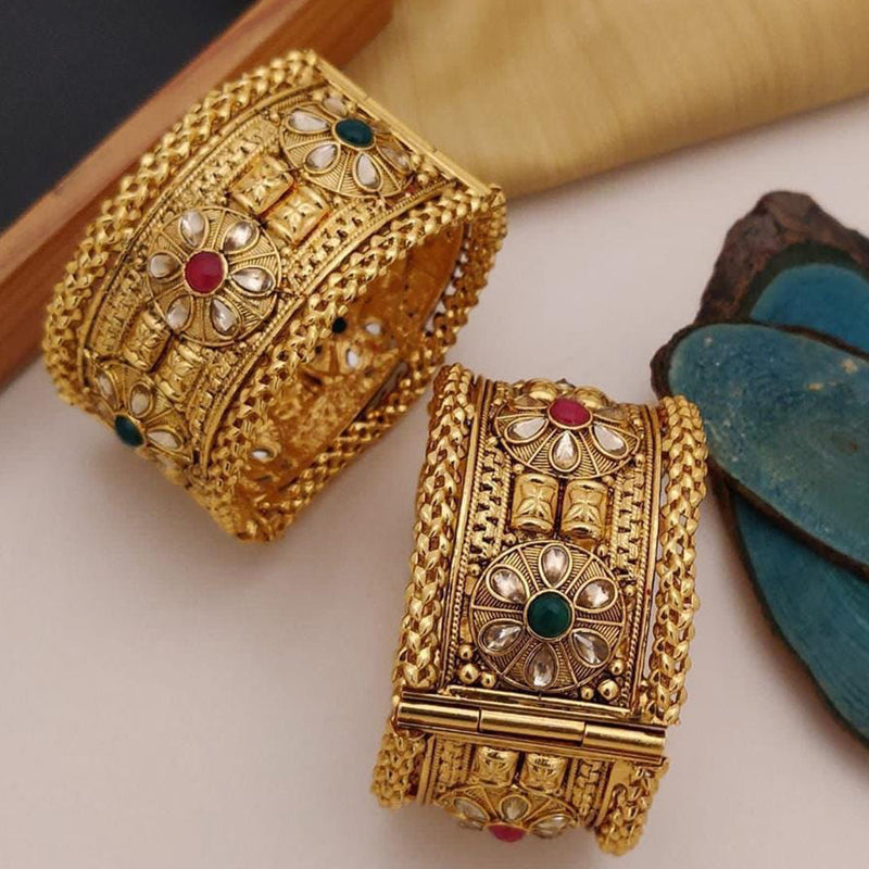 FS Collection Gold Plated Pota Stone Openable Bangle Set