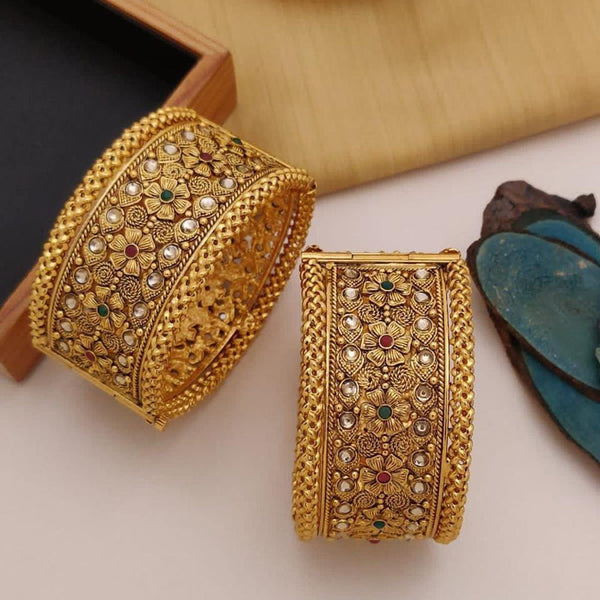 FS Collection Gold Plated Pota Stone Openable Bangle Set