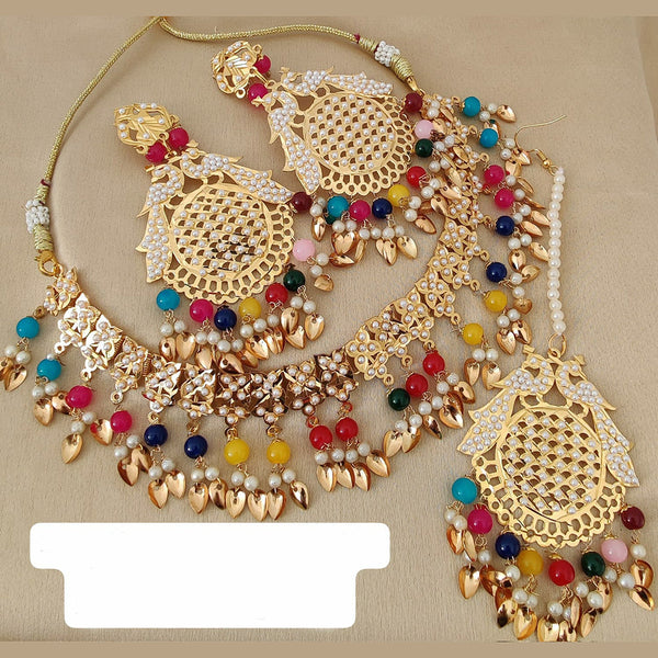 FS Collection Gold Plated Parrot Pearls Necklace Set