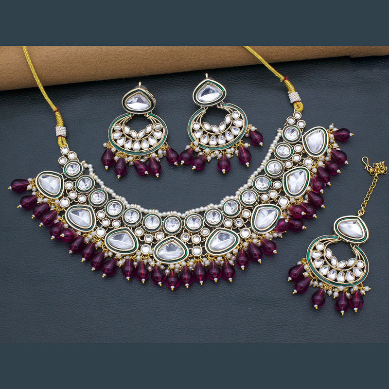 FS Collection Gold Plated Kundan Stone And Pearl Necklace Set