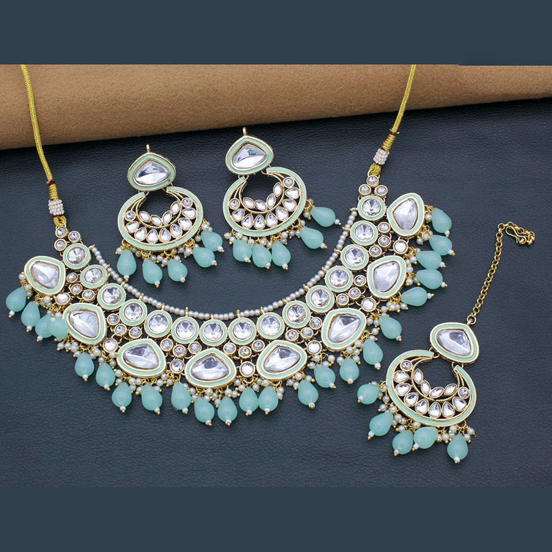 FS Collection Gold Plated Kundan Stone And Pearl Necklace Set