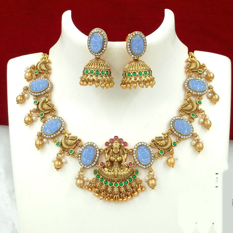 FS Collection Gold Plated Austrian Stone Temple Necklace Set