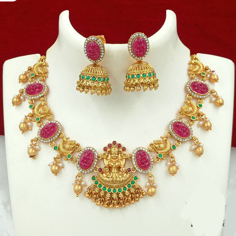 FS Collection Gold Plated Austrian Stone Temple Necklace Set