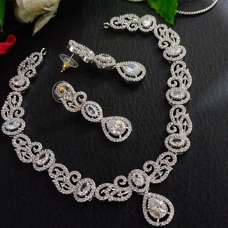 FS Collection Silver Plated AD Stone Necklace Set