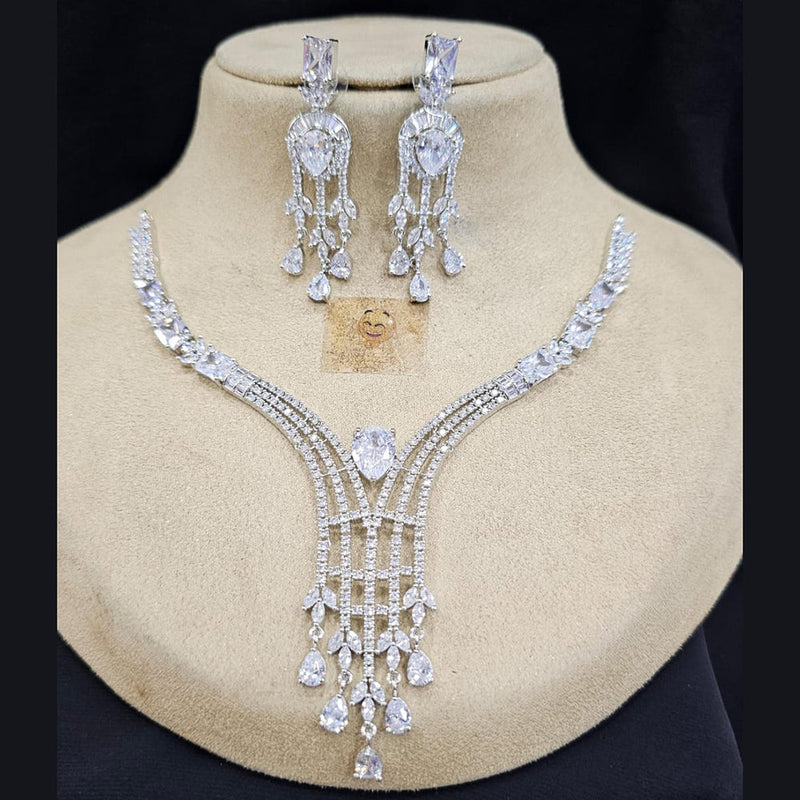 FS Collection Silver Plated AD Stone Necklace Set