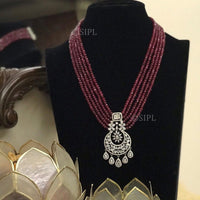 FS Collection Silver Plated AD Stone Pearls Long Necklace Set
