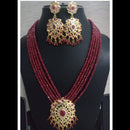 FS Collection Gold Plated Austrian Stone And Pearls Long Necklace Set