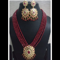 FS Collection Gold Plated Austrian Stone And Pearls Long Necklace Set