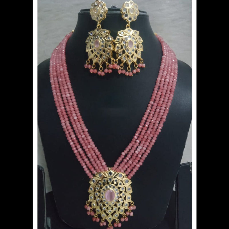 FS Collection Gold Plated Austrian Stone And Pearls Long Necklace Set