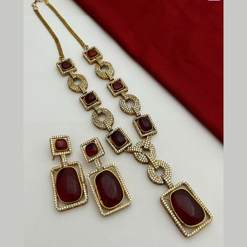 FS Collection Gold Plated Austrian Stone Long Necklace Set