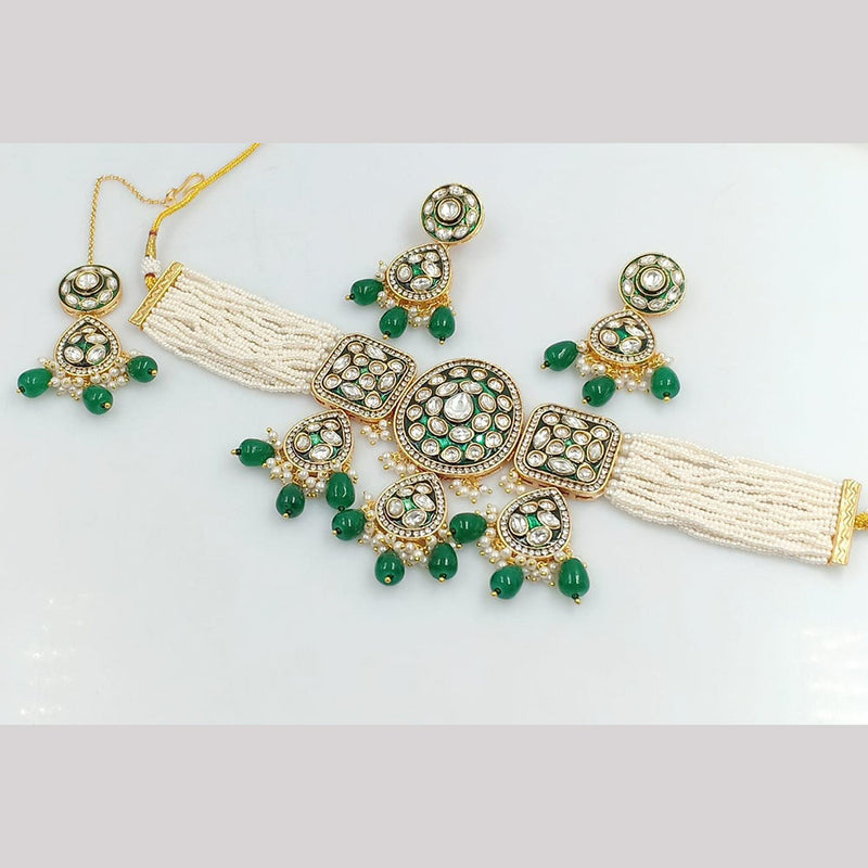 FS Collection Gold Plated Polki Kundan Stone And Pearls Choker Necklace Set