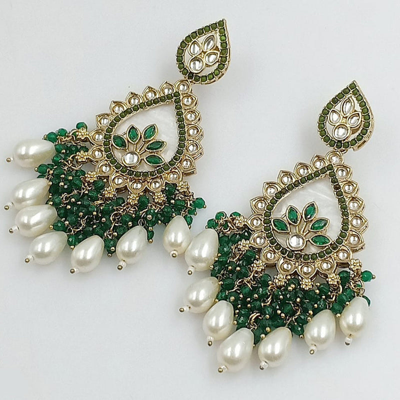 FS Collection Gold Plated Kundan Stone And Pearls Dangler Earrings