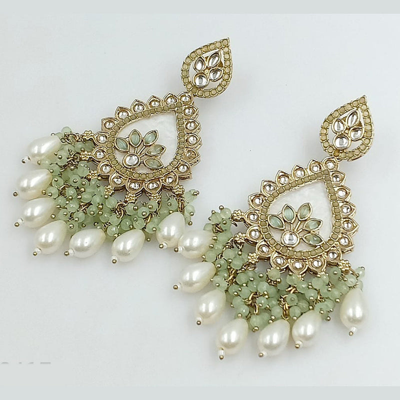 FS Collection Gold Plated Kundan Stone And Pearls Dangler Earrings