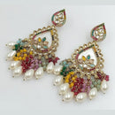FS Collection Gold Plated Kundan Stone And Pearls Dangler Earrings