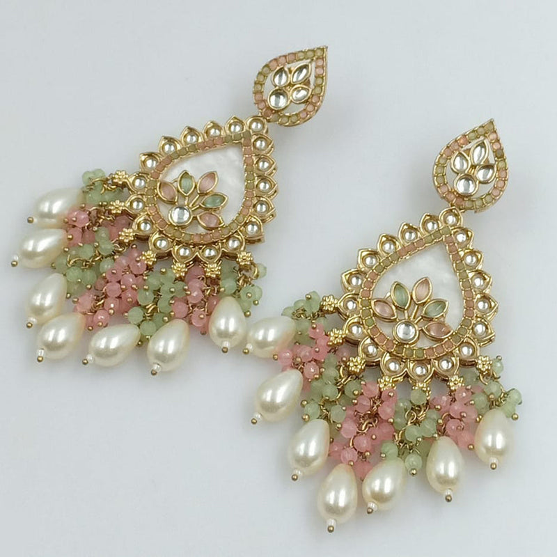 FS Collection Gold Plated Kundan Stone And Pearls Dangler Earrings