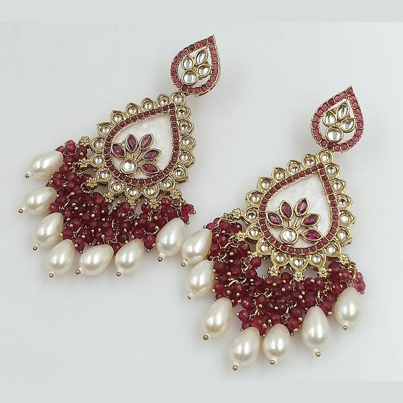 FS Collection Gold Plated Kundan Stone And Pearls Dangler Earrings