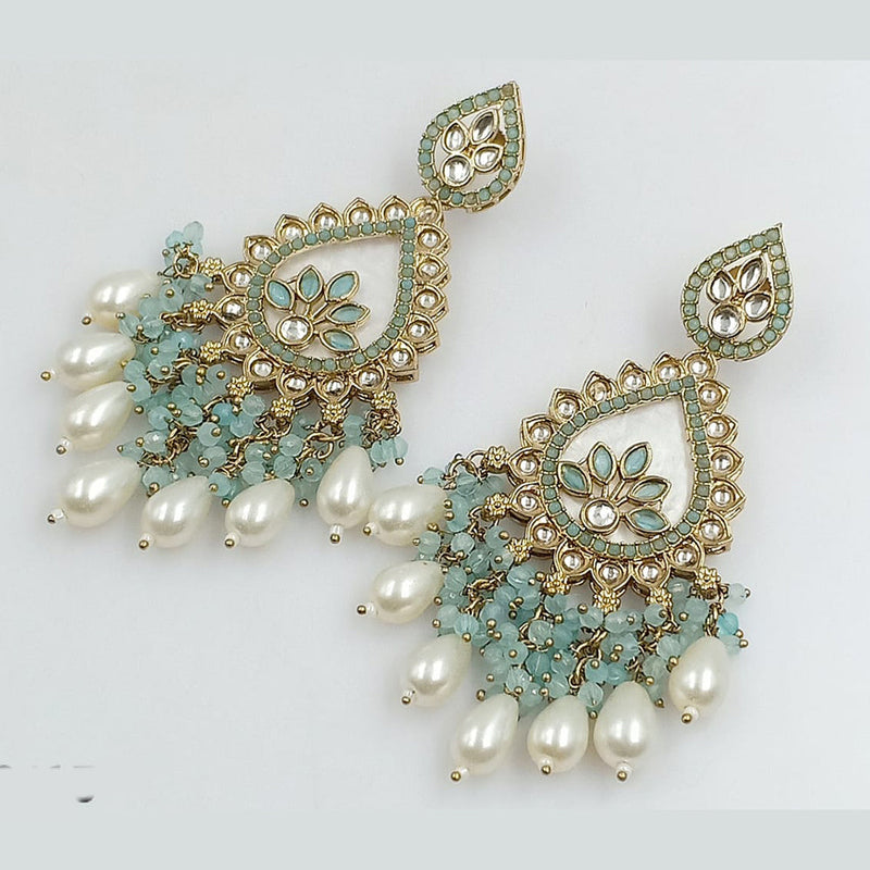 FS Collection Gold Plated Kundan Stone And Pearls Dangler Earrings