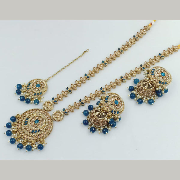 FS Collection Gold Plated Crystal Stone And Pearls Long Necklace Set