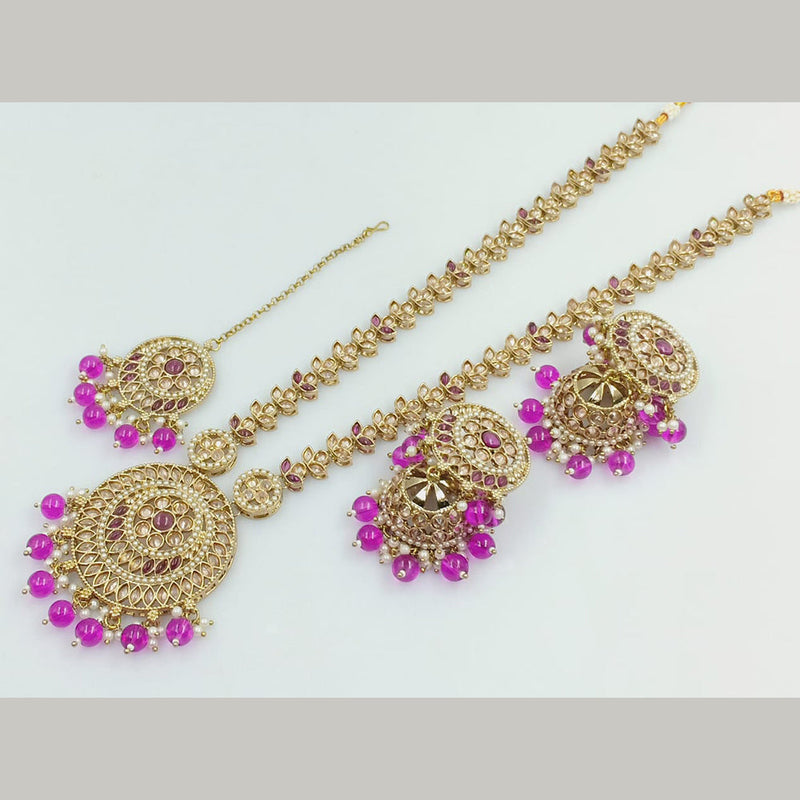 FS Collection Gold Plated Crystal Stone And Pearls Long Necklace Set