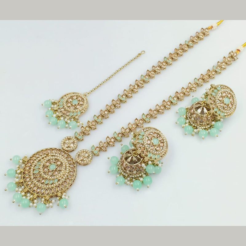 FS Collection Gold Plated Crystal Stone And Pearls Long Necklace Set