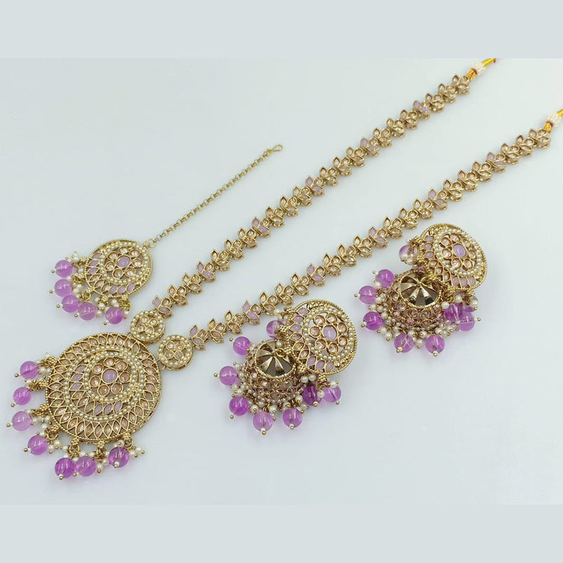 FS Collection Gold Plated Crystal Stone And Pearls Long Necklace Set