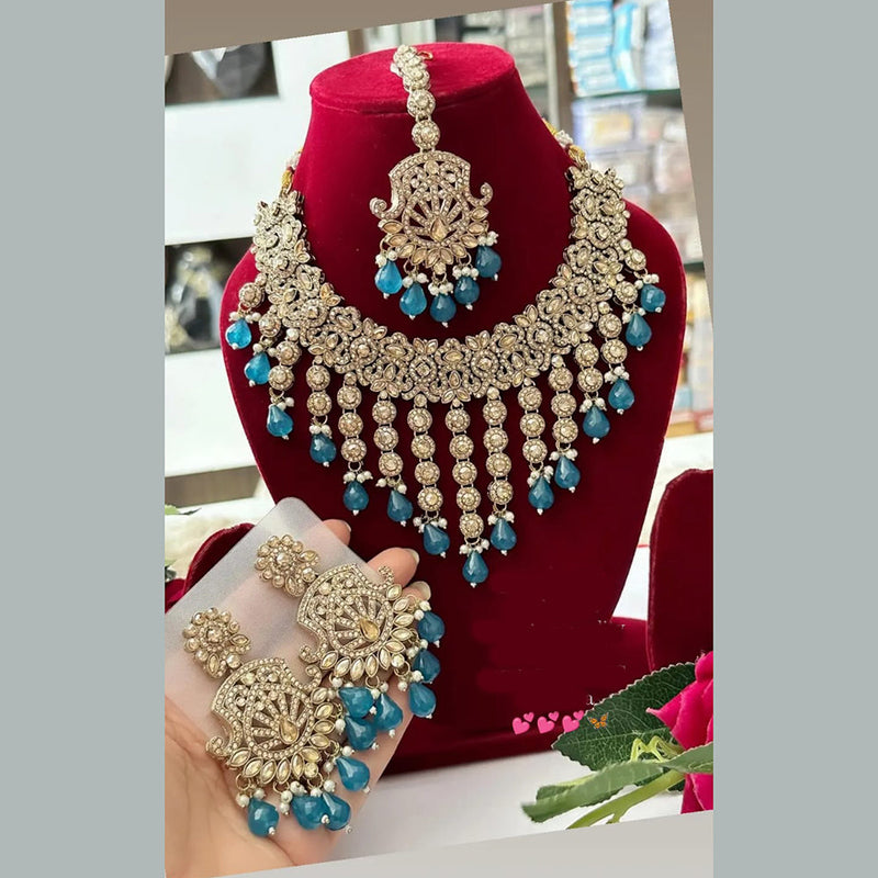 FS Collection Gold Plated Crystal Stone And Pearls Necklace Set