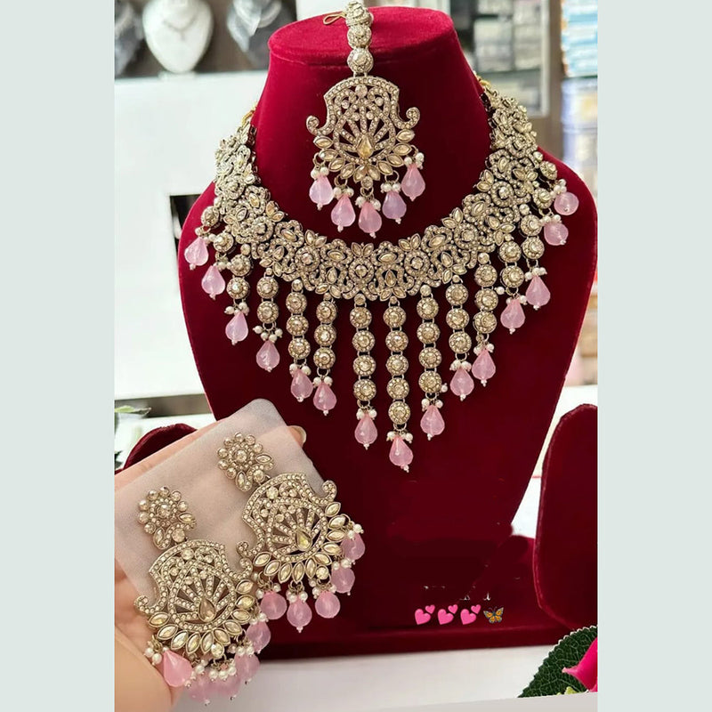 FS Collection Gold Plated Crystal Stone And Pearls Necklace Set