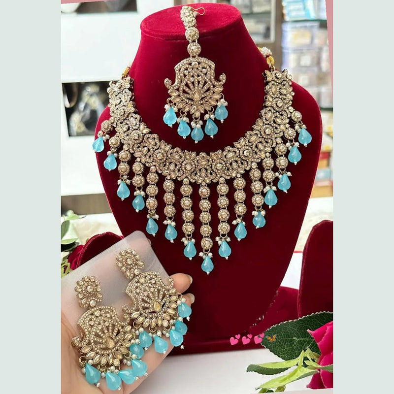 FS Collection Gold Plated Crystal Stone And Pearls Necklace Set