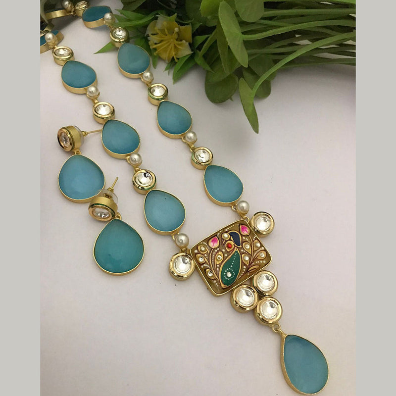 FS Collection Gold Plated Kundan Stone And Meenakari Long Necklace Set