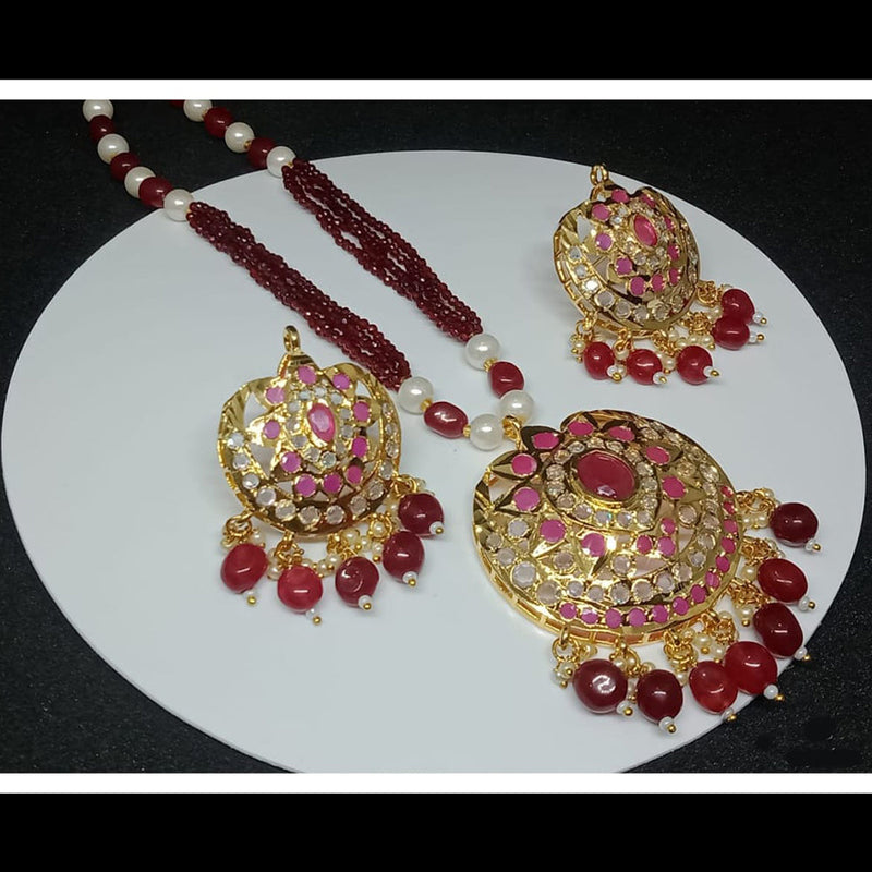 FS Collection Gold Plated Austrian Stone And Pearls Long Necklace Set