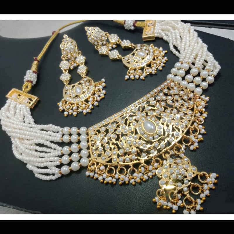 FS Collection Gold Plated Austrian Stone And Pearls Choker Necklace Set