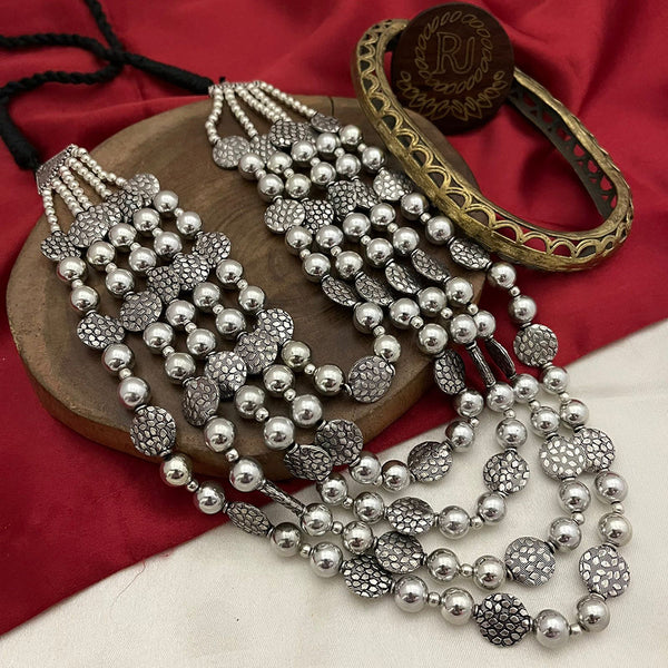 FS Collection Oxidised Plated Multi Layer Long Necklace Set